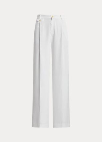 Pantaloni albi din georgette plisate Ralph Lauren de damă
