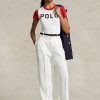 Pantaloni albi din satin Ralph Lauren pentru femei Pantaloni albi din satin Ralph Lauren pentru femei