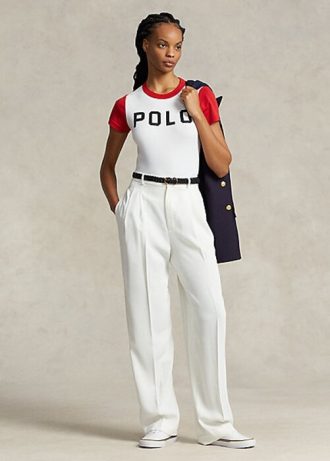 Pantaloni albi din satin Ralph Lauren pentru femei