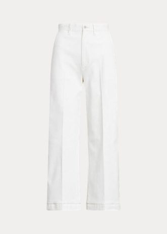 Pantaloni albi Ralph Lauren Chino cu picioare largi de damă