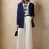Pantaloni albi Ralph Lauren Elaine din mătase Shantung, cu picioare largi Pantaloni albi Ralph Lauren Elaine din mătase Shantung, cu picioare largi