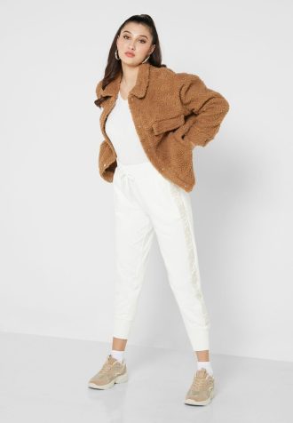 Pantaloni albi tricotati cu talie înaltă Ralph Lauren de damă