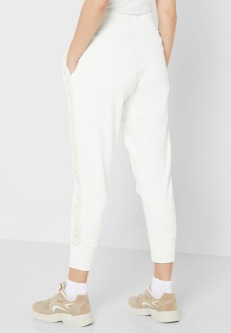 Pantaloni albi tricotati cu talie înaltă Ralph Lauren de damă