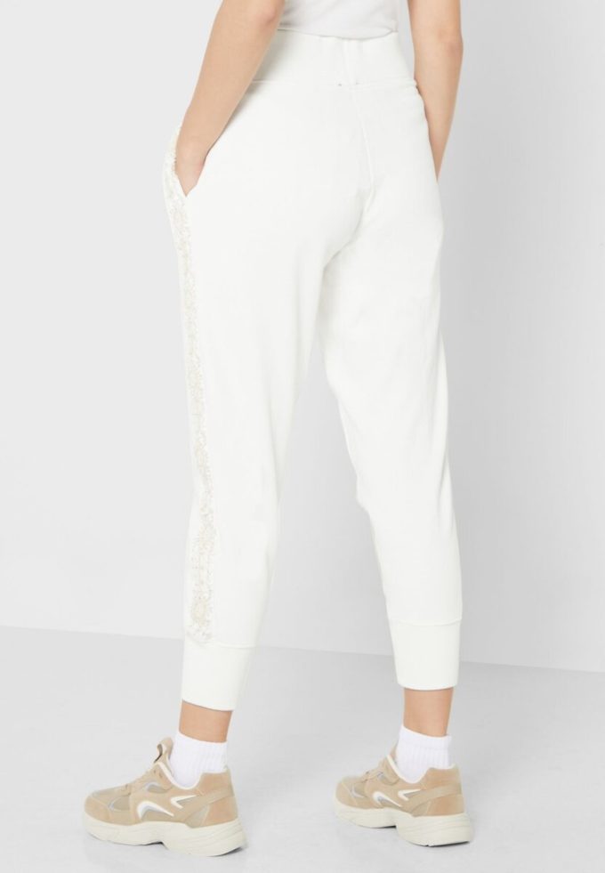Pantaloni albi tricotati cu talie înaltă Ralph Lauren de damă Pantaloni albi tricotati cu talie înaltă Ralph Lauren de damă