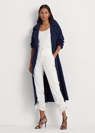 Pantaloni cargo albi Ralph Lauren Shantung de damă