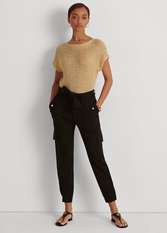 Pantaloni cargo negri de damă Ralph Lauren, Ponte cu brâu