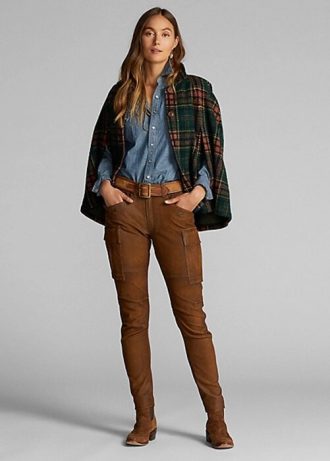 Pantaloni cargo skinny din piele Ralph Lauren maro de damă
