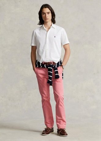 Pantaloni chino stretch pentru bărbați, de culoare roz, Ralph Lauren, slim fit Pantaloni chino stretch pentru bărbați, de culoare roz, Ralph Lauren, slim fit