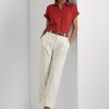 Pantaloni de damă cremă Ralph Lauren din bumbac elastic cu două fețe