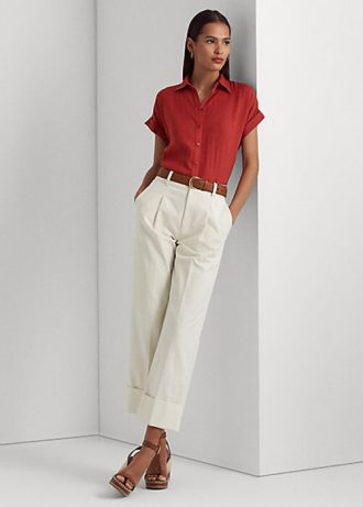 Pantaloni de damă cremă Ralph Lauren din bumbac elastic cu două fețe Pantaloni de damă cremă Ralph Lauren din bumbac elastic cu două fețe