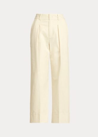 Pantaloni de damă cremă Ralph Lauren din bumbac elastic cu două fețe Pantaloni de damă cremă Ralph Lauren din bumbac elastic cu două fețe