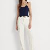Pantaloni de damă cremă Ralph Lauren Stretch Cady Tapered