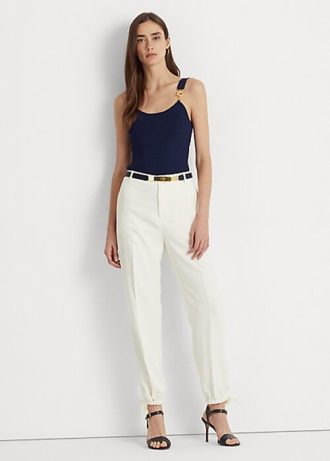 Pantaloni de damă cremă Ralph Lauren Stretch Cady Tapered