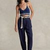 Pantaloni de damă din twill cu pliuri din amestec de in Ralph Lauren bleumarin