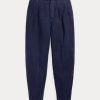Pantaloni de damă din twill cu pliuri din amestec de in Ralph Lauren bleumarin