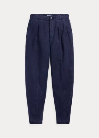 Pantaloni de damă din twill cu pliuri din amestec de in Ralph Lauren bleumarin