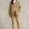 Pantaloni de damă kaki Ralph Lauren din piele de miel din piele de căprioară Pantaloni de damă kaki Ralph Lauren din piele de miel din piele de căprioară