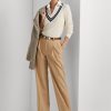 Pantaloni de damă kaki Ralph Lauren din sarg din amestec de lână