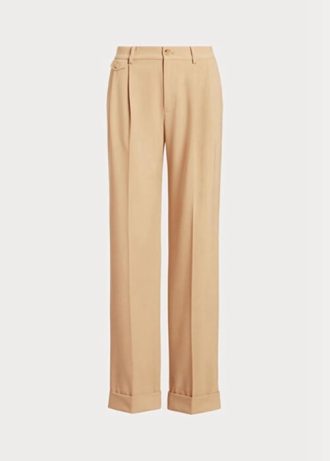 Pantaloni de damă kaki Ralph Lauren din sarg din amestec de lână