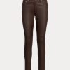 Pantaloni de damă maro Ralph Lauren din piele Nappa skinny la gleznă Pantaloni de damă maro Ralph Lauren din piele Nappa skinny la gleznă