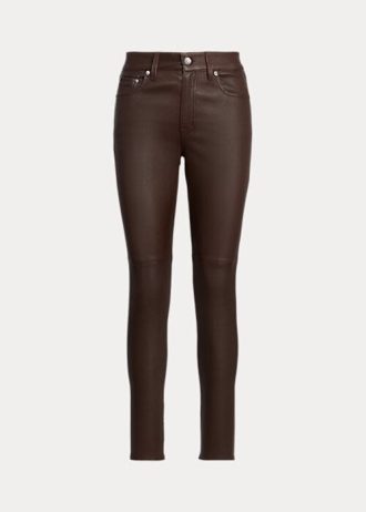 Pantaloni de damă maro Ralph Lauren din piele Nappa skinny la gleznă
