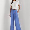 Pantaloni de georgette plisați Ralph Lauren de damă albaștri Pantaloni de georgette plisați Ralph Lauren de damă albaștri
