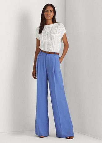 Pantaloni de georgette plisați Ralph Lauren de damă albaștri Pantaloni de georgette plisați Ralph Lauren de damă albaștri