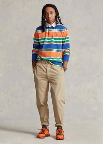 Pantaloni de pânză cu pliuri largi Ralph Lauren pentru bărbați kaki Pantaloni de pânză cu pliuri largi Ralph Lauren pentru bărbați kaki