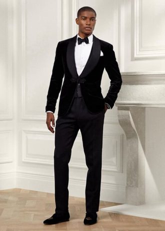 Pantaloni de smoking Barathea pentru bărbați negri Ralph Lauren Gregory, lucrați manual Pantaloni de smoking Barathea pentru bărbați negri Ralph Lauren Gregory, lucrați manual