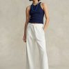 Pantaloni de sport albi din lână Ralph Lauren cu toc tăiat pentru femei Pantaloni de sport albi din lână Ralph Lauren cu toc tăiat pentru femei