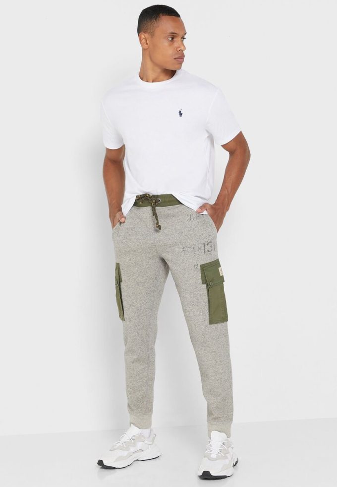 Pantaloni de sport cu imprimeu Ralph Lauren gri pentru bărbați Pantaloni de sport cu imprimeu Ralph Lauren gri pentru bărbați