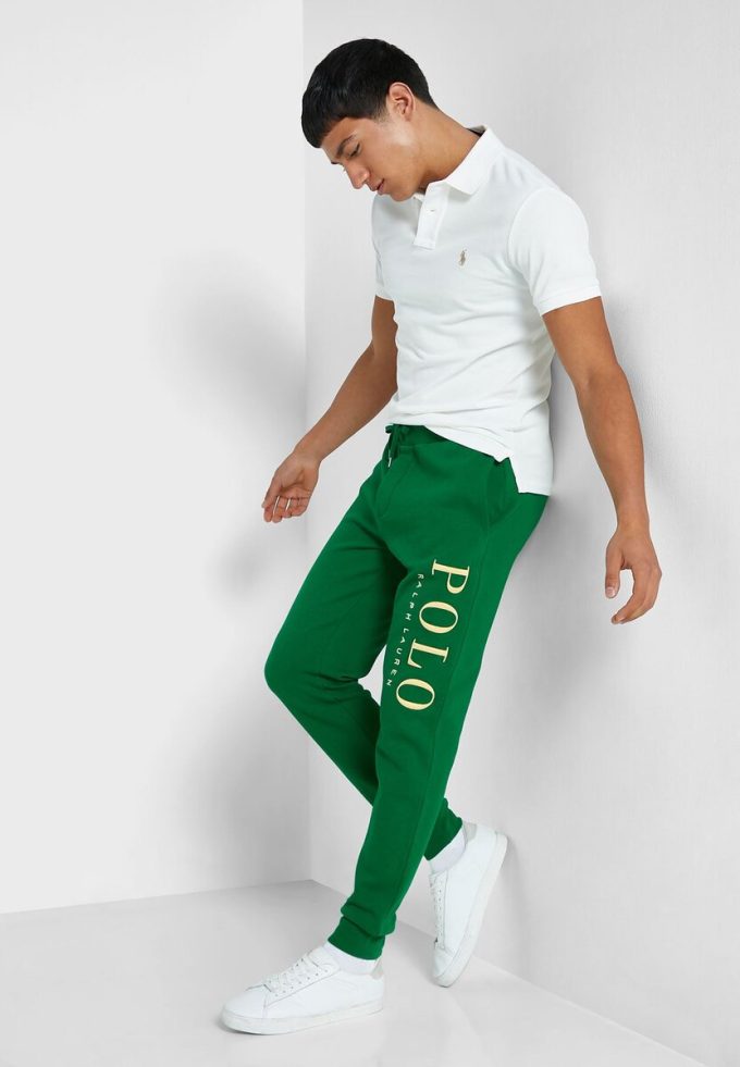 Pantaloni de sport cu logo Ralph Lauren verzi pentru bărbați Pantaloni de sport cu logo Ralph Lauren verzi pentru bărbați