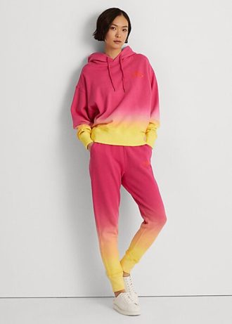 Pantaloni de sport din țesătură franțuzească pentru femei Ralph Lauren, roz/portocaliu/galben