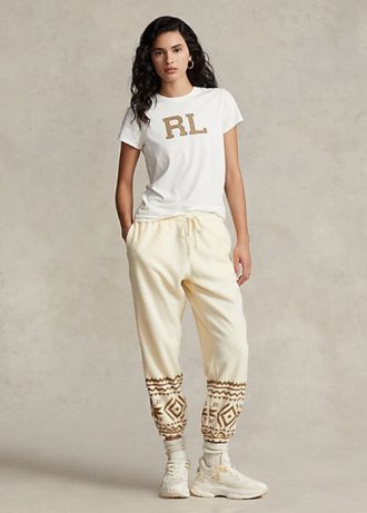 Pantaloni de sport din lână Ralph Lauren, crem, cu motiv fulgi de zăpadă