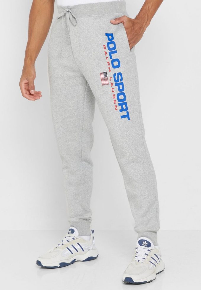 Pantaloni de sport gri pentru bărbați cu logo Ralph Lauren Pantaloni de sport gri pentru bărbați cu logo Ralph Lauren