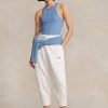Pantaloni de sport Ralph Lauren, albi, din fleece din bumbac, morcovi Pantaloni de sport Ralph Lauren, albi, din fleece din bumbac, morcovi
