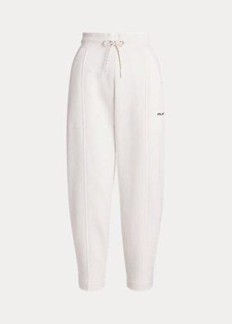 Pantaloni de sport Ralph Lauren, albi, din fleece din bumbac, morcovi