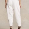 Pantaloni de sport Ralph Lauren, albi, din fleece din bumbac, morcovi Pantaloni de sport Ralph Lauren, albi, din fleece din bumbac, morcovi