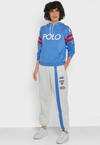 Pantaloni de sport Ralph Lauren cu dungi laterale de damă bej