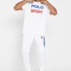 Pantaloni de trening albi cu logo Ralph Lauren pentru bărbați Pantaloni de trening albi cu logo Ralph Lauren pentru bărbați