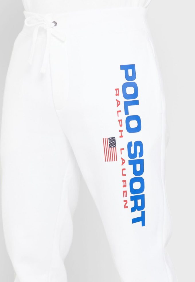 Pantaloni de trening albi cu logo Ralph Lauren pentru bărbați Pantaloni de trening albi cu logo Ralph Lauren pentru bărbați