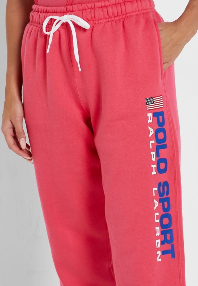 Pantaloni de trening pentru femei Ralph Lauren cu talie înaltă, glezne, roz Pantaloni de trening pentru femei Ralph Lauren cu talie înaltă, glezne, roz