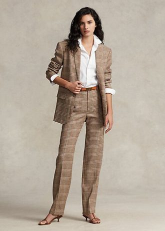Pantaloni drepti din tweed din lână și in carouri Ralph Lauren pentru femei Pantaloni drepti din tweed din lână și in carouri Ralph Lauren pentru femei