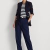 Pantaloni drepti din twill cu dungi Ralph Lauren pentru femei, bleumarin/alb Pantaloni drepti din twill cu dungi Ralph Lauren pentru femei, bleumarin/alb