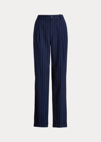 Pantaloni drepti din twill cu dungi Ralph Lauren pentru femei, bleumarin/alb Pantaloni drepti din twill cu dungi Ralph Lauren pentru femei, bleumarin/alb