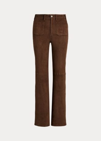 Pantaloni evazați din piele de căprioară, din piele de miel, ciocolată, pentru femei Pantaloni evazați din piele de căprioară, din piele de miel, ciocolată, pentru femei
