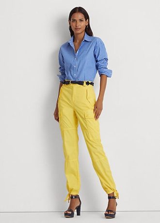 Pantaloni galbeni pentru femei Ralph Lauren, din sarg, cargo pe gleznă Pantaloni galbeni pentru femei Ralph Lauren, din sarg, cargo pe gleznă