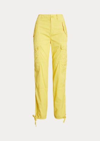 Pantaloni galbeni pentru femei Ralph Lauren, din sarg, cargo pe gleznă Pantaloni galbeni pentru femei Ralph Lauren, din sarg, cargo pe gleznă