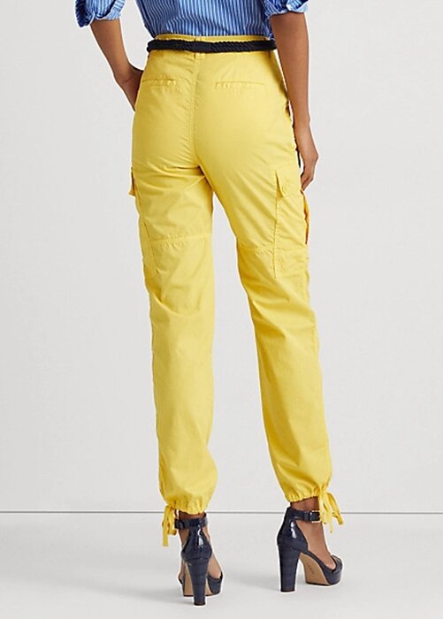 Pantaloni galbeni pentru femei Ralph Lauren, din sarg, cargo pe gleznă Pantaloni galbeni pentru femei Ralph Lauren, din sarg, cargo pe gleznă