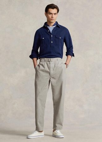 Pantaloni gri de pânză Ralph Lauren plisați pentru bărbați Pantaloni gri de pânză Ralph Lauren plisați pentru bărbați